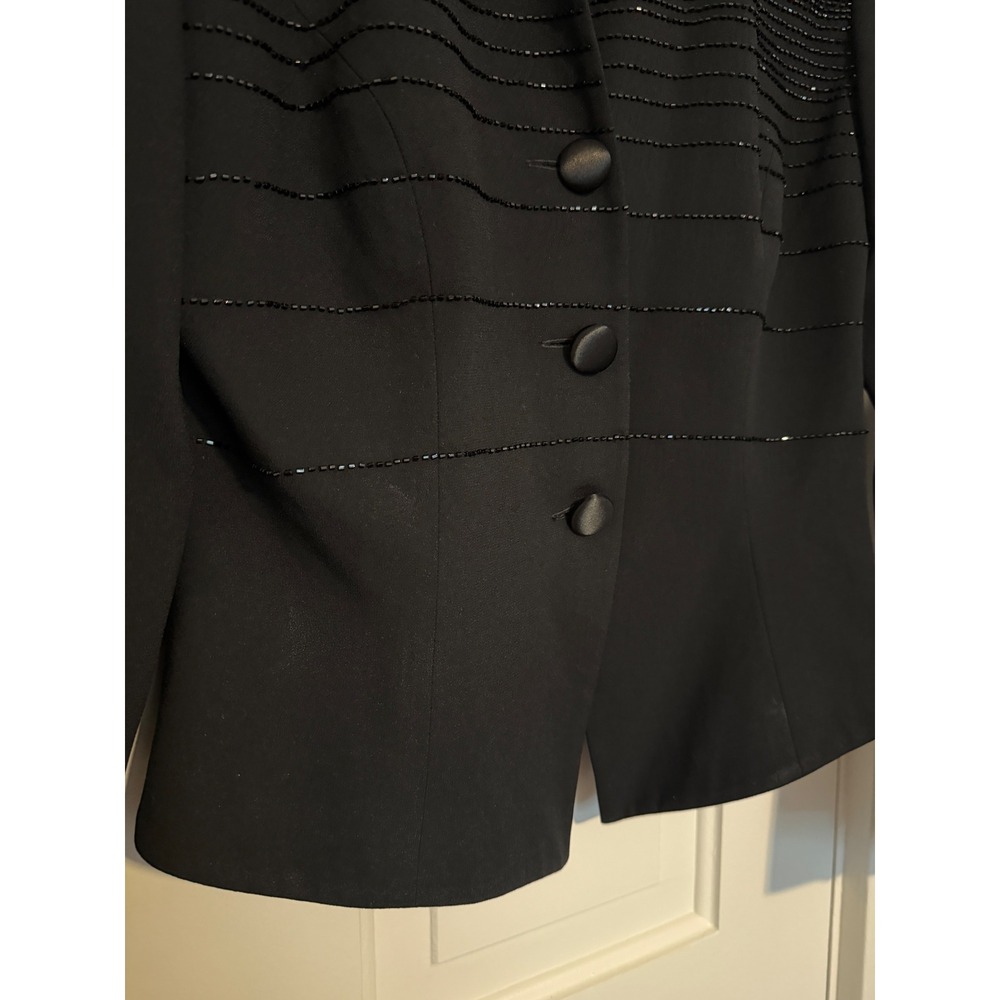 VTG Rimini Black Beaded Evening Jacket Womens 8 V-Neck Satin Button Blazer - Picture 6 of 14